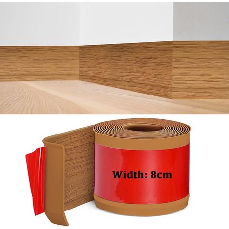 Self-Adhesive Soft Skirting Board, PVC Skirting Board, 3.0 m Oak Colour Yellow Skirting Board, Kitchen Baseboard, 8 cm Wide, Flexible Decorative Strip, Self-Adhesive Skirting Board for Kitchens, Bathr (1/5)