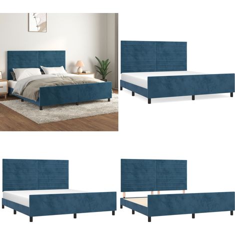Cadre de lit sans matelas bleu foncé 160x200 cm velours - Cadre De Lit - Lit Double - Lit Avec Têted'appui - Literie - Meubles De Chambre - Home & Living (1/5)