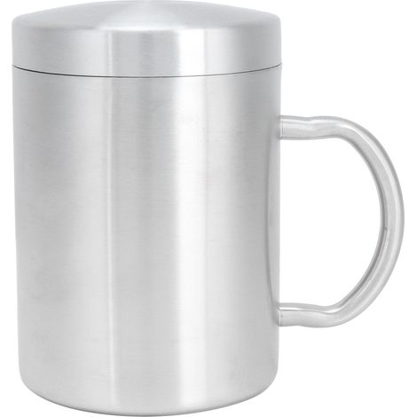 Doppelwandiger, isolierter Edelstahlbecher mit Deckel und Griff, 400 ml, ideal für Bier und Sommergetränke zu Hause. (1/5)