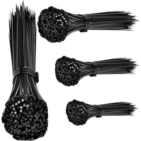 200 pièces de colliers de serrage noir Set 100/150/200/300mm, résistant aux UV, autobloquant pour l'intérieur et l'extérieur - Idéal pour la gestion des câbles, le jardinage, le ménage, l'atelier, le (1/5)