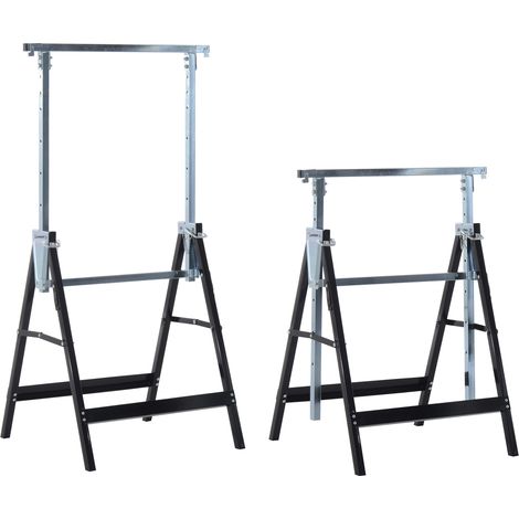 Pont de travail pliable 200 kg hauteur 80-130 cm acier noir, ensemble de 2