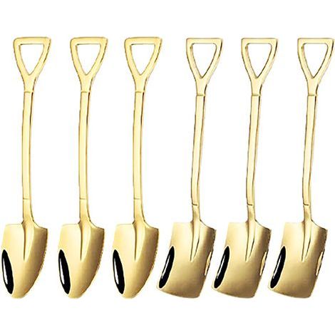Ensemble de 6 pelles et cuillères carrées en acier inoxydable de 15 cm, avec pelle pointue, pour la maison, l'extérieur et le bureau. Finition titane. (1/5)