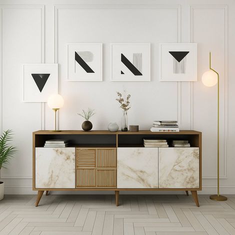 Benjamin-Sideboard, 2 Regalböden, Türen mit Scharnieren, 4 Türen, 160x35x78h cm, Nussbaum Braun (1/5)