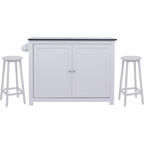 Îlot de cuisine avec 2 tabourets placard de rangement et tiroir 90x120x45 cm blanc et noir 040008781 (1/5)
