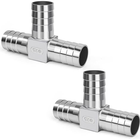Sollbry T Raccords de Tuyau d'air Comprimé de Carburant, 25mm Connecteur Droit Barbelé 3 Voies, Adaptateur de Joint en en Acier Inoxydable pour Air(2 Pièces) (1/5)