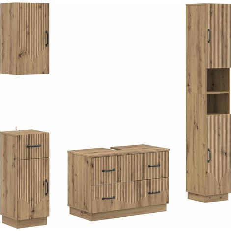 Set di Mobili da Bagno da 4 Pezzi HOORN Rovere Artigianale vidaXL (1/5)