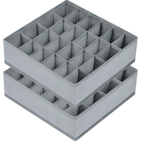 2 boîtes de rangement pour chaussettes et sous-vêtements, organiseurs à 24 compartiments, couleur grise (1/5)