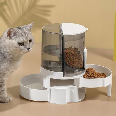 Distributeur automatique de nourriture et d'eau pour animaux 2 en 1 - Séparateur pour aliments secs et humides - Design transparent - Fonctionnement par siphon. (1/5)