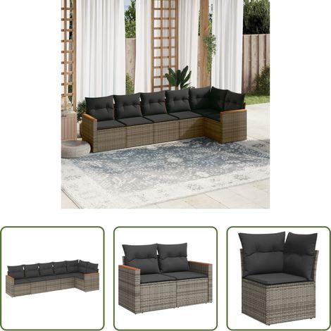 Rattanmöbel - 6-tlg. Garten-Sofagarnitur mit Kissen Grau Poly Rattan (1/5)