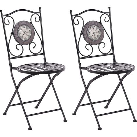 Set di 2 sedie pieghevoli in metallo nero con mosaico Cariati