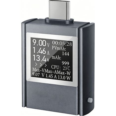 Testeur de puissance USB-C, multimètre de tension et de courant USB-C 4,5 V-50 V 12 A avec écran couleur. Compatible avec les protocoles PD 2.0, PD 3.0, PD 3.1, PPD, QC 2.0, QC 3.0, FCP, SCPAFC et PE. (1/5)