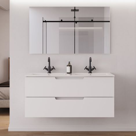 Meuble de salle de bain 120 cm double vasque - 2 tiroirs - blanc mat - SONRIZA (1/5)