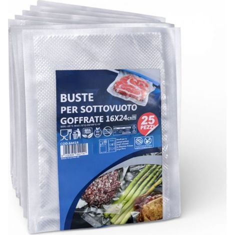 Buste per Sottovuoto Goffrate Alimenti 16x24cm 25 Sacchetti Alimentari BPA 64419