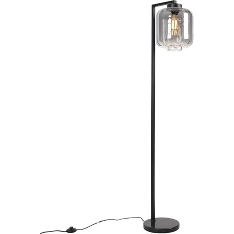 Smarte Stehleuchte schwarz mit Rauchglas inkl. WiFi ST64 - Qara Down
