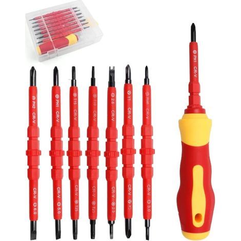 Kit de tournevis magnétiques 7 en 1 isolés tournevis isolé par électricien screwdriver insulated avec poignée multifonction tournevis Isolant magnétique interchangeable (1/4)