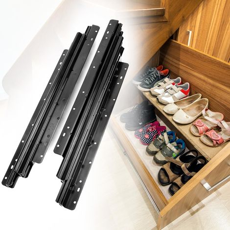 Coulisses de tiroir robustes pour rangement sous les escaliers 400-900 mm, extension complète, noir, capacité de charge 120 kg, 1 paire, avec vis (1/5)
