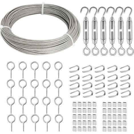 1 - Câble Acier Inoxydable - Kit Fil Jardin - Support Plantes Grimpantes - Suspension Guirlandes Lumineuses - Extérieur Intérieur - Argent - 30M x 2mm (1/5)