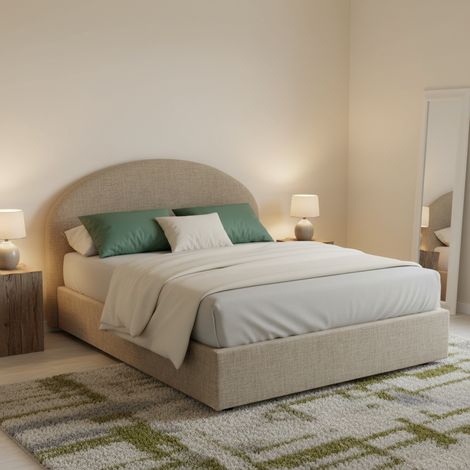 Talamo Italia Cama de plaza y media Connie, Cama contenedor con revestimiento de tela, 100% Made in Italy, Apertura frontal, con colchón Cm 120x190 incluido, Tórtola, con embalaje reforzado (1/5)
