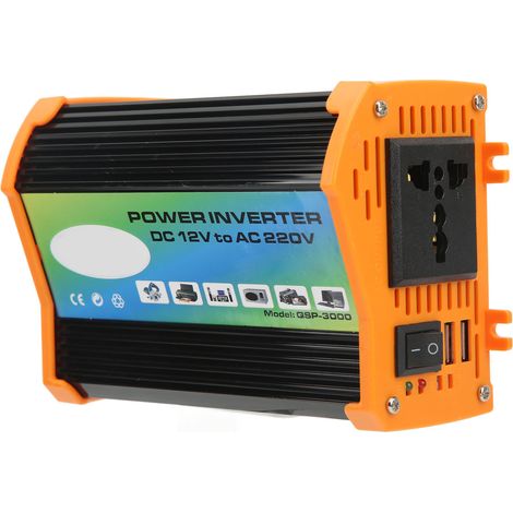 Convertisseur de voiture 300 W à onde sinusoïdale modifiée, 12 V CC vers 220 V CA, avec deux ports USB, idéal pour les voyages en plein air (noir). (1/5)