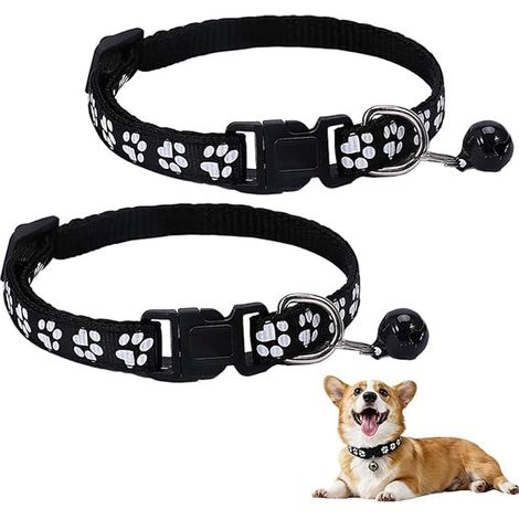 2 Pièces Taille S 19 32Cm Collier Chat Anti Étranglement Sécurité,Noir Réglable Réfléchissant Avec Clochette Pour Chaton Chien, (1/5)
