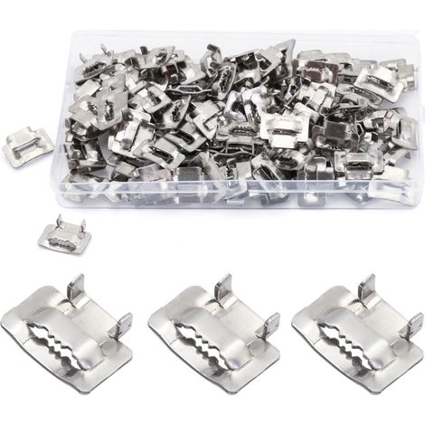 100 Stück 10-mm-Stahlbandschlaufen, MgcTolBox-Stahlbandverbinder für 8–10 mm breites Band für Außen- und Schwerlastanwendungen