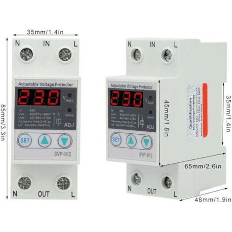 230V Spannungsregler, Überspannungsschutzrelais, einstellbares Wiederherstellungsvoltmeter SVP-912(63A) (1/3)