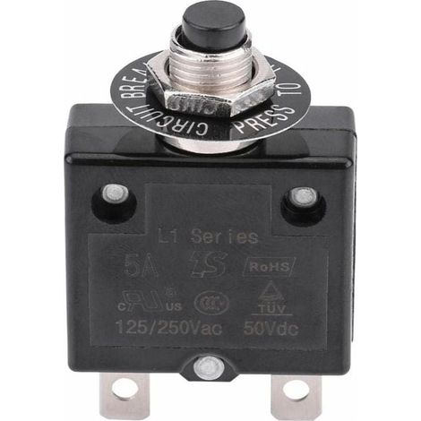 Disjoncteur 5A Interrupteur thermique de réinitialisation en option, 125-250V AC 50V DC Disjoncteur à bouton-poussoir de protection contre les surcharges de courant (1/5)