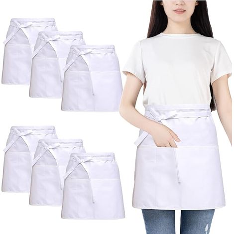 Set di 6 grembiuli, grembiule da chef impermeabile, grembiule da cucina a mezza lunghezza con 3 tasche, grembiule corto unisex (1/5)