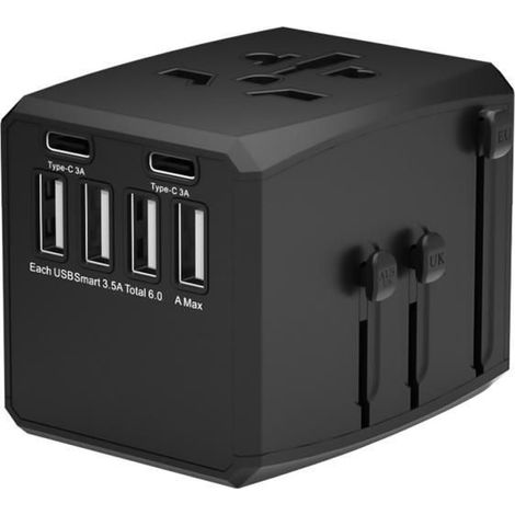 MicroConnect Weltreiseadapter, 4 USB-A-Anschlüsse und 2 USB-C-Anschlüsse, MC-TRAVELADAPTER1