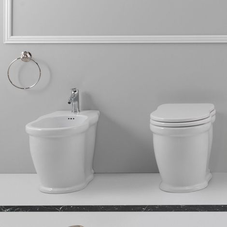 Coppia Sanitari TIME Filo Muro a Terra Design Elegante - Sedile Avvolgente Soft Close - WC con Scarico a Parete (1/5)