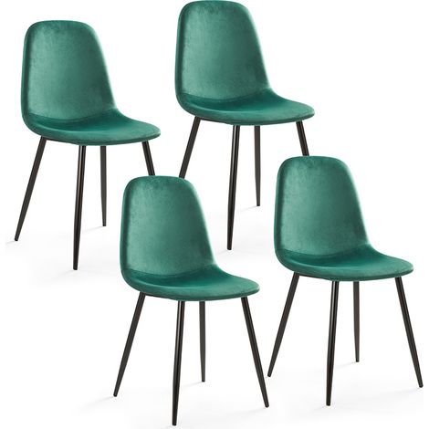 Chaise lot de 4 chaise de salle à manger en velours avec pied métallique et coussin doux 43.5L x 53L x 85H cm vert Mondeer (1/5)