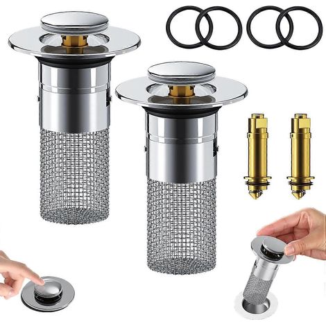 Filtre de bonde, crépine d'évier Kouglh, bouchon de lavabo avec attrape-cheveux, filtre de bonde de sol escamotable en acier inoxydable avec panier filtrant amovible. (1/5)