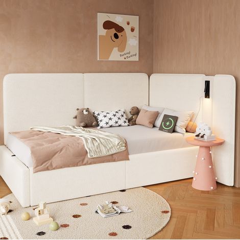 letto contenitore 90x200 con USB e luce beige OKMYHOME (1/5)
