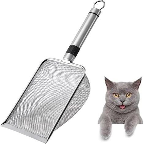 Pelle à Litière Chat Acier Inoxydable 3.8mm - Tamis Anti-Adhésif Poignée Métal (1/5)