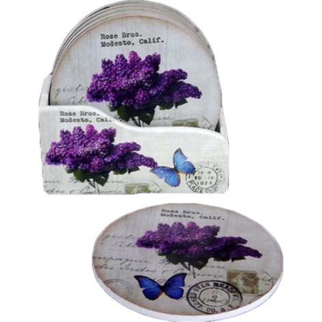 Ensemble de 6 sous-verres en bois à motif floral (1/3)