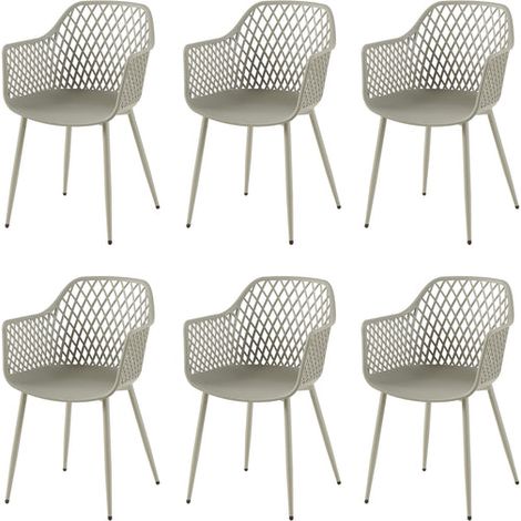 H.J Wedoo – Lot de 6 chaises de jardin avec accoudoirs – Fauteuil lounge ergonomique – Charge maximale 120 kg – Résistantes aux intempéries – Gris