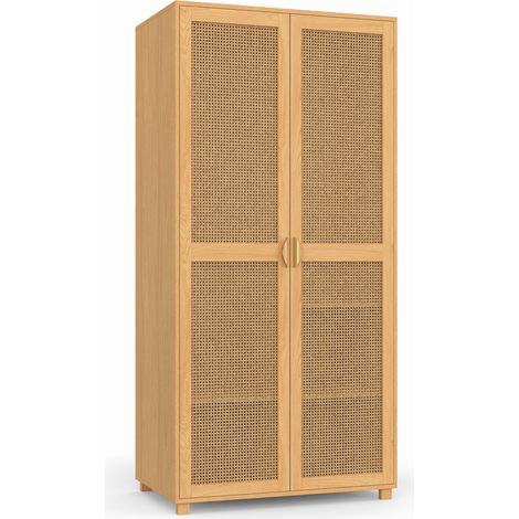 Idmarket – Armoire 2 portes EDHEN cannage bois 80 cm – Penderie avec étagères 50 cm x 167 cm – Rangement moderne et fonctionnel
