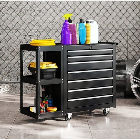 Carro de taller con 7 cajones y estante lateral extraíble, negro OKMYHOME (1/5)