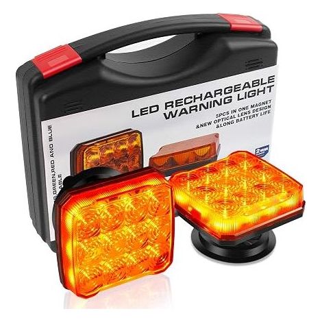 Rechargeable Wireless LED Beacon Flashing Portable Emergency Light Amber Magnetic Beacon Trailers Tractors Vehicles (1/5)