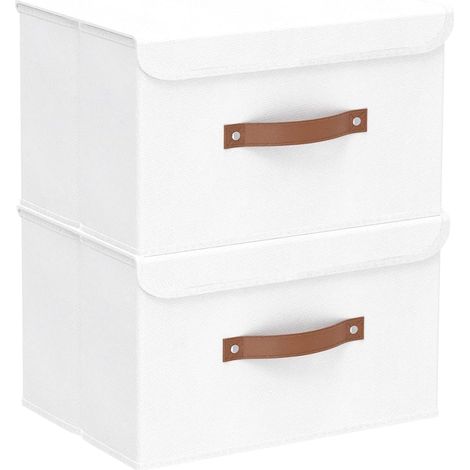 Lot de 2 Boîte de rangement, Pliable avec couvercle, Poignées en cuir, Pour vêtements et serviettes, Chambre et salon (1/5)