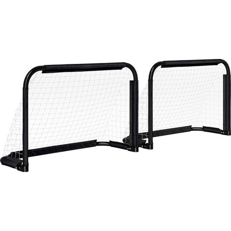 Set de 2 buts de football pliables avec cadre métal, dimensions 90 x 36 x 60 cm, couleur noire (1/5)