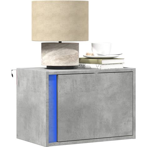 Wand-Nachttische mit LED-Leuchten 2 Stk. Betongrau