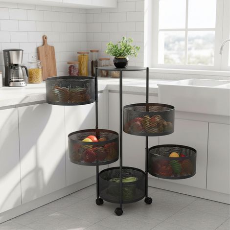 Chariot de cuisine avec etageres pivotantes - metal a roulettes rangement (1/5)