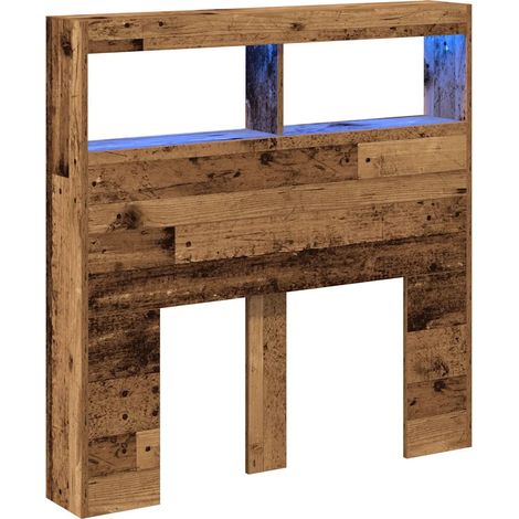 Armoire tête de lit moderne avec LED 100 x 17 x 102 cm grand espace rangement tendance en bois d'ingénierie vieux bois (1/5)