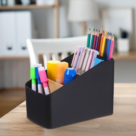 Boite de Rangement Bureau, Rangement Telecommande TV, Amovible à 4 Compartiments, Organisateur de Bureau pour Rangement de bureau multifonctionnel pour Stylos, Notes Autocollantes, Noir (1/5)