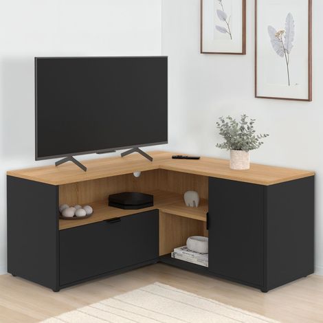 Mueble TV rinconero BALTAZAR 90 x 90 cm haya y negro