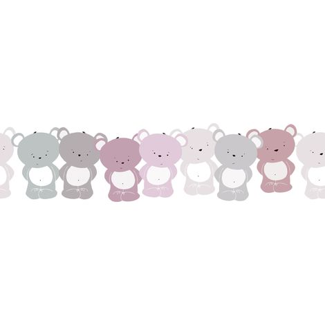 A.S. Création Cutebears pink 403739 Papiertapete Kinderzimmer 5 x 1.55 m Grau Wohnzimmer Schlafzimmer Büro (1/5)