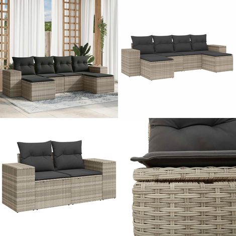 vidaXL Salon de jardin 6 pcs avec coussins gris clair résine tressée (1/5)