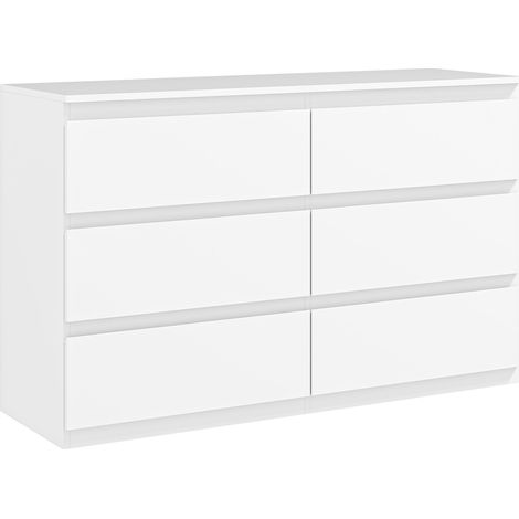 Commode 6 tiroirs meuble de rangement sans poignées design minimaliste 120 x 39 x 75 cm blanc