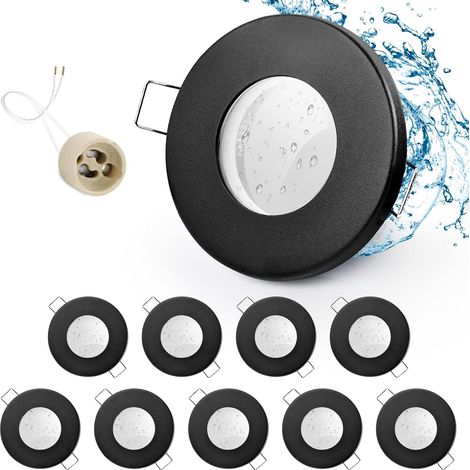 4x Spot LED Encastrable IP65 Cadre Avec Douille GU10, Spots de plafond en Fer Nickel brossé, Rond plat Spots Salle de bain spot cadre d'encastrement 68mm pour extérieur- intérie (1/5)